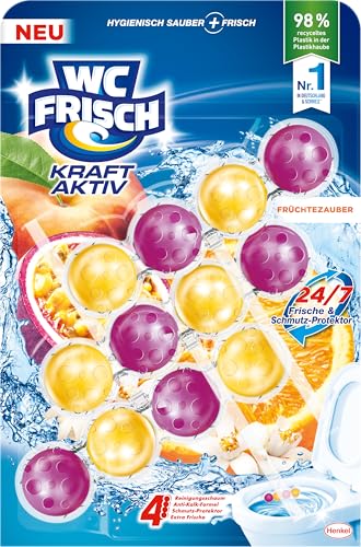 WC Frisch Kraft Aktiv Duftspüler Früchtezauber (150 g) WC Reiniger mit fruchtigem Duft und 4-facher Aktivstoff-Kombination Duftsteine für 24/7 Frische und sichtbare Reinigung