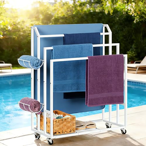 Freestanding Bathroom Towel Rack with Hooks and Shelf