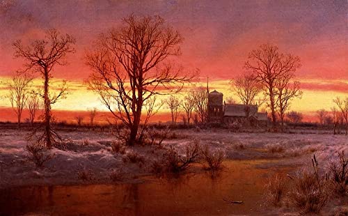 Peinture murale coucher de soleil d'hiver par Louis Rémy Mignot pour la décoration du salon