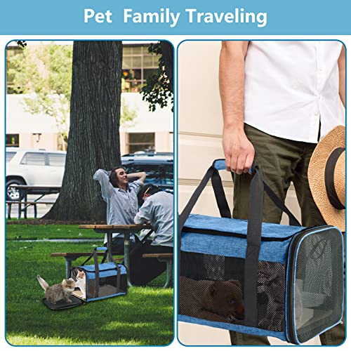 Hanjo Pets Large Cat Carrier 20Lbs - Pet Carrrier Bag - Soft Sided Breathable Mesh Pet Travel Carrier For Dogs, Portable Top Loading Big Cat Carrier For 2 Cats, Folding Dog Soft-Sided Carrier, Blue #TOP5