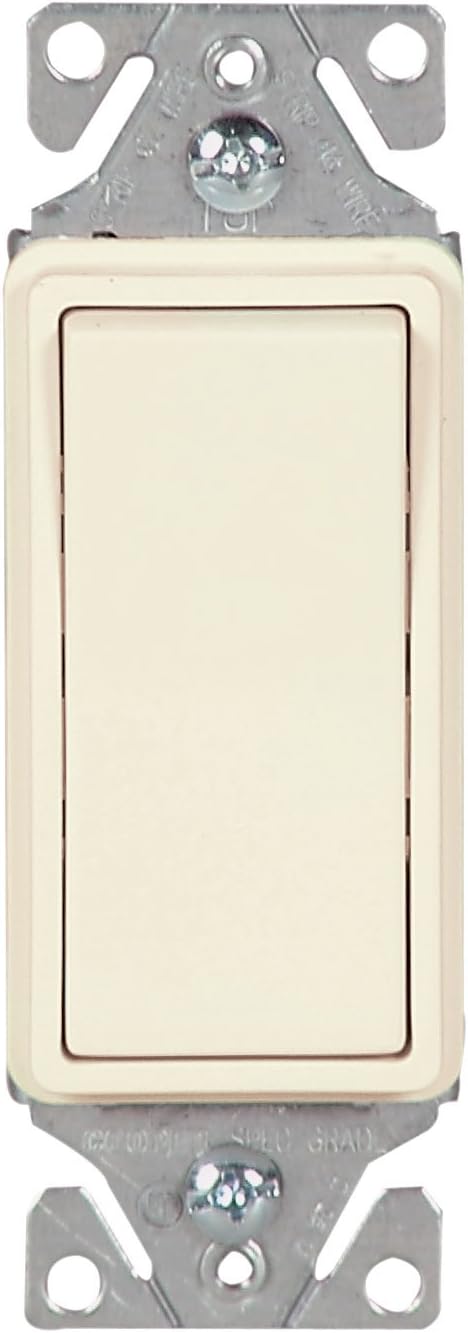 Cooper Wiring Devices C7513A-SP-L 15-Amp, 120-Volt Standard Grade 3-Way Metal Strap Decorator Lighted Switch, Almond