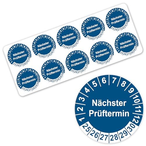 LabelTec Prüfplaketten nächster Prüftermin Prüfaufkleber 2025-2030 Aufkleber Prüfetiketten Vinyl Plaketten Folie selbstklebend wasserfest LTB002 (50, Blau, Ø30mm)