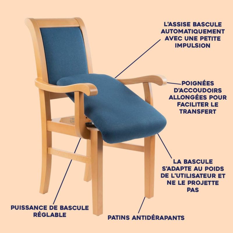 APLOS Chaise d'aide à la levée Suzanne, Bascule Automatique réglable, Chaise Ergonomique collectivité pour Seniors et Personnes à Mobilité Réduite, Tissu Design et résistant