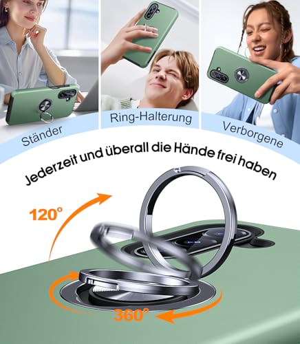 AOUIA für Samsung Galaxy A17 5G Hülle mit 2 Stück Panzerglas, Militärischer Stoßschutz Samsung A17 Hülle, 360° Drehbarer Ring Ständer Handyhülle für Samsung A17, Alpengrün 3
