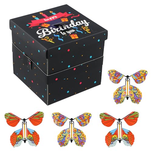 Borboletas voadoras explosão caixa, caixa de explosão, caixa surpresa, surpresa aniversário com cartão de felicitação e laço para amigos e familiares