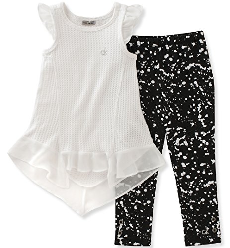 Calvin Klein Toddler Girls 2 Pieces Tunic Pant Set-Chiffon, White, 3T