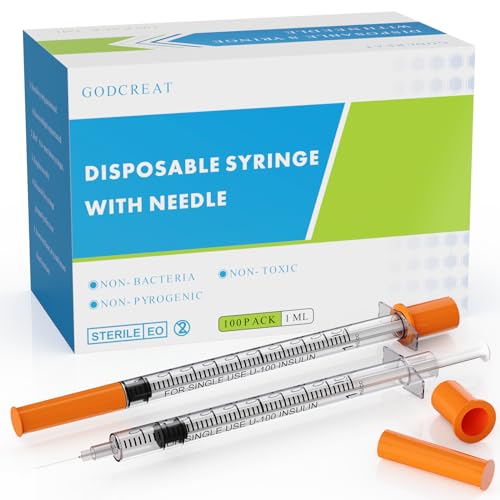 GODCREAT U-100 1cc with 31G 5/16 Inch Syringes, Individually Packed, Pack of 100