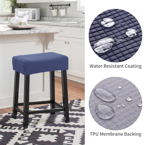 Image of YISUN Stool Covers Rectangle - 2 Pack Stretch Waterproof Saddle Seat Cover Counter Bar Stools Bar Chairs Covers Kitchen Island Chairs Cushion Protector (2, Navy Blue)