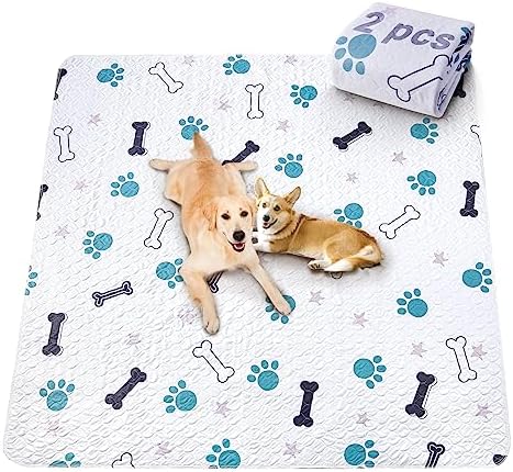 PICK FOR LIFE 2 Pack Fast Absorbent Reusable Puppy Pads, 80*92CM Waterproof and Washable Dog Pee Pads for Puppy Dogs, Non-Slip and Reusable Puppy Training Pads for Playpen, Kennel and Outdoors(White)