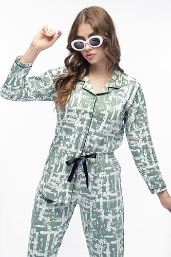 Image of LOTIK Women's Cotton Geomatric Printed Shirt & Payjama Nightsuit Set