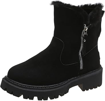 HINDOLA Winter Snow Boots for Women Warm Fur Lined Ankle Booties Comfortable Outdoor Non-Slip Shoes Suede Waterproof Zipper Winter High Top Boots