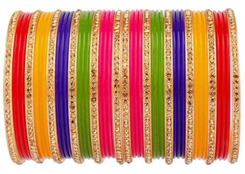 Jd'z Collection Ethnic Fashion Jewelry Daily Wear Indian Designer Glass Plain Bangle Set For Girls & Women Churi Bracelet Traditional Bollywood Bangles Set Of 12 (Multi, 2.6) #TOP1