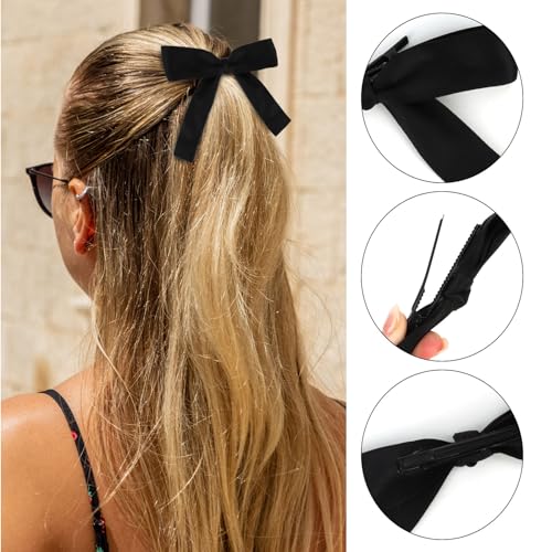 Ondder 10 Pinzas para el cabello negras de satén para mujeres pequeñas, clips adorables para el cabello, accesorios de lazo para mujeres y niñas miniatura 3