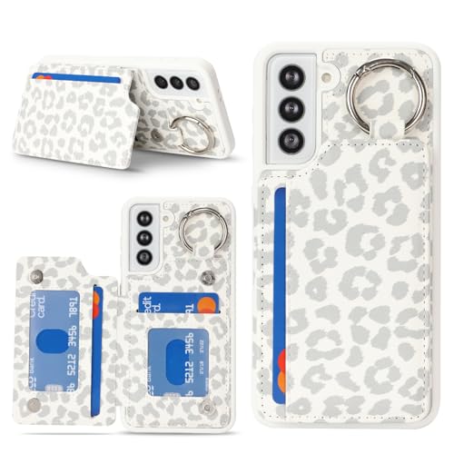 Ｈａｖａｙａ Ring Wallet Case for Samsung Galaxy S21 - White Leopard Print