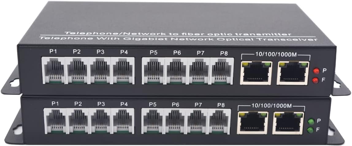 4 Port POTS RJ11 Landline Phones and 2 Gigabit Ethernet Over Fiber Optic Converter Extender Kit, Telephone Over Fiber – Singlemode 20Km, Multimode 500m