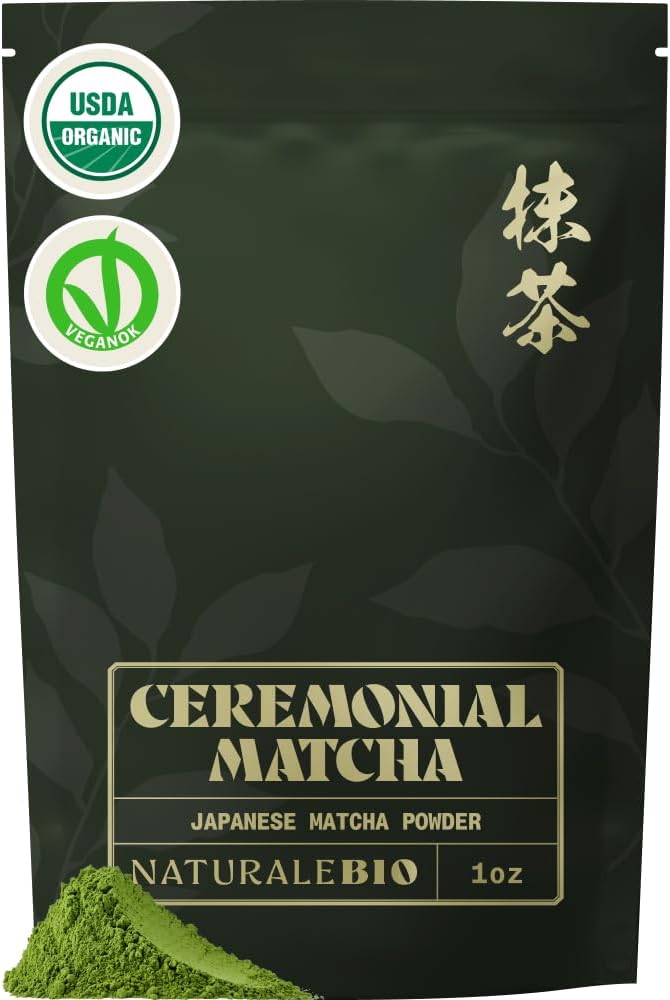 NaturaleBio Ceremonial Grade Matcha Powder Organic 1oz. Matcha Green Tea Powder. From Uji, Kyoto for Traditional Japanese Tea Ceremony. Matcha Powder Free of Added Sugars and Preservatives.