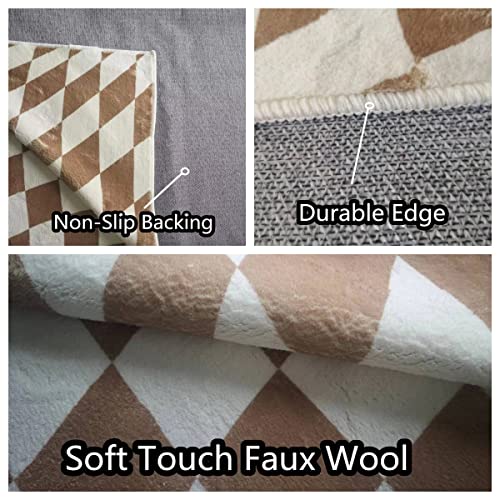 Beige And White Modern Chequered Living Room Area Rug 3X5Ft Checked Girls Boys Bedroom Art Deco Carpet Non-Slip Durable Entryway Runner Mat Machine Washable Kitchen Mat #TOP6