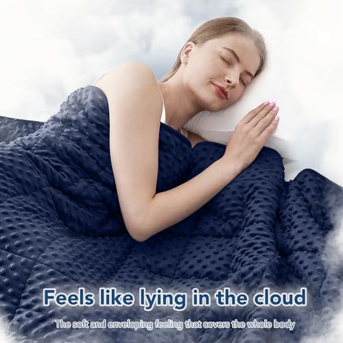 Topcee Weighted Blanket for Adults (12lbs 48"x72"), Minky Dots Heavy Blanket for 110-130lbs Sleeping, Soft, Cozy and Cooling Weighted Throw Blankets, Machine Washable, Blue