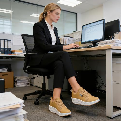 Image of RUIDENG Platform Sneakers for Women Walking All Day | Slip Resistant Work Shoes for Women Comfortable | 2 Inch Thick Wedge Rocker Bottom