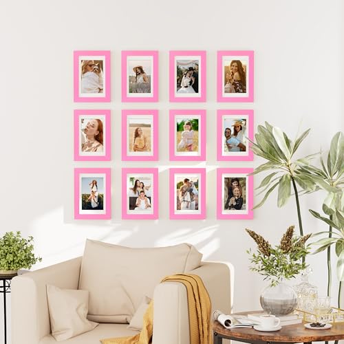 decorUhome 4x6 Picture Frame Set of 10, Display Photos 3.5x5 with Mat or 4x6 Unmatted for Picture Frames Collage Wall Decor, Pink