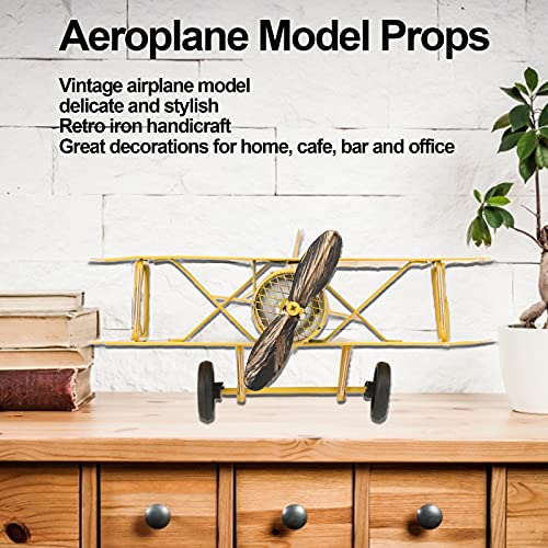 CHICIRIS Retro-Flugzeugmodell, Doppeldecker-Schmiedeeisen-Flugzeug dreifarbig optional für Café-Ornament für Heimtextilien(Gelb)