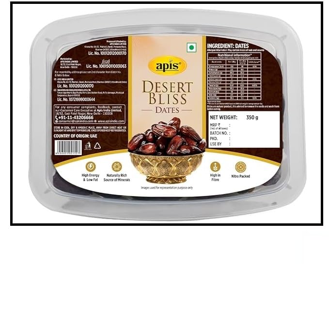 APIS Desert Bliss Dates 400g | Khajoor Dry Fruit & Nuts, Naturally Sweet, Fresh, Natural & Nutritious Dry Fruits for Snacking & Culinary Experience | Rich in Fiber & Energy