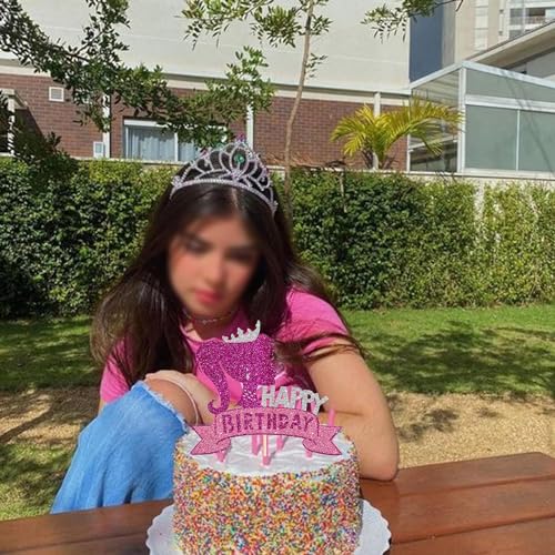 Image of Confetti! 1Pc Princess Girl Happy Birthday Cake Topper with Glitter Birthday Girl Theme Cake Pick Decorations for Wedding Engagement Baby Shower Girls Birthday Party Cake Decorations Supplies