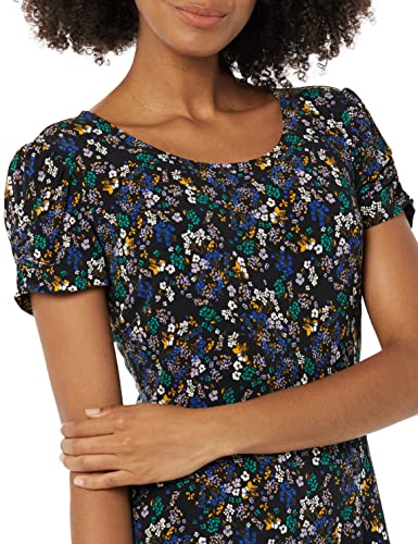 Image of Amazon Essentials Women's Gathered Short Sleeve Crew Neck A-line Dress (Available in Plus Size)