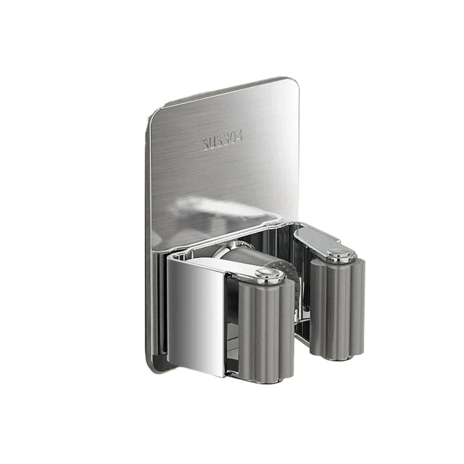 HRXEXSBAM Wall-Mounted Mop Storage Clip Bathroom Mop and Broom Hanging Rack Hook 304 Stainless Steel Mop Clip(Silver no Hook)