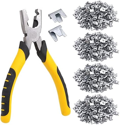 NAOEDEAH 1200pcs Wire Cage Clips with Hog Ring Pliers Fencing Pliers Snap-Ring Pliers Hog Wire Fence C Clip Pliers for Bird Quail Rabbit Chicken Wire Cage