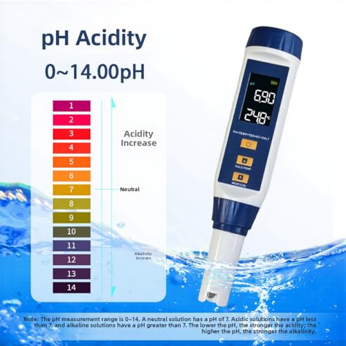 Testeur d'eau multi-paramètres 5 en 1 pH EC TDS Salinité et Température pour analyse précise - 8