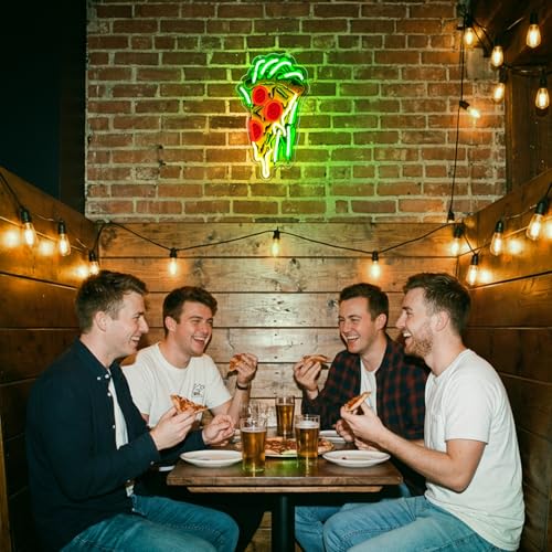 Image of Pizza Neon Sign for Wall Decor Dimmable Pizza LED Neon Light USB Powered LED Wall Art for Kitchen, Dining Room, Bar, Man Cave, Unique Home Decor and Gift for Pizza Lovers