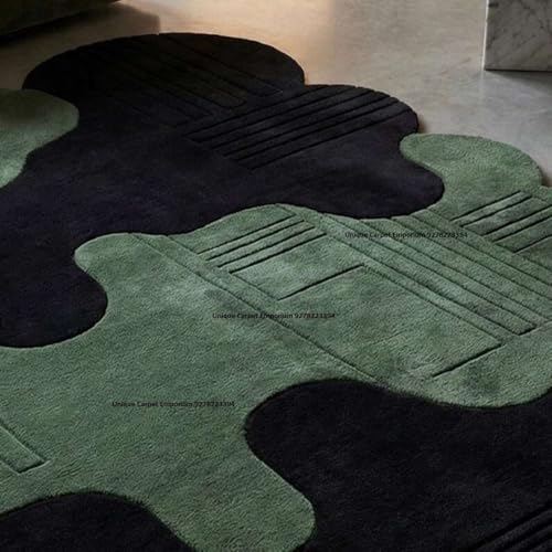 Image of Hand Tufted Irregular Area Rug 6x8 Ft Wool Carpet for Bedroom Living Room Modern Artistic Floor Cover Soft Luxury Contemporary Home Decor Accent