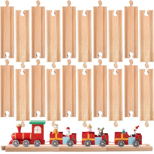 20 Pack Straight Wooden Train Track Bulk Wooden Train Tracks Expansion Train Track Collection Pieces for Most Major Toy Trains Railway