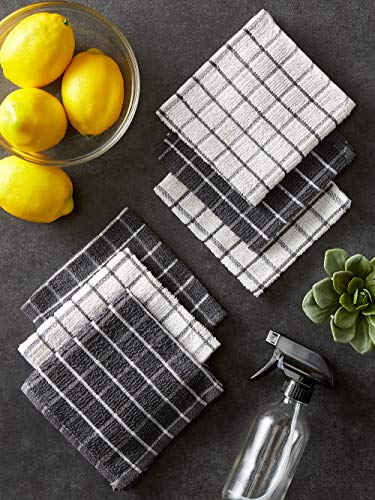 DII Terry Combo Windowpane Dishcloths Absorbant, Multi-Use, Fast Drying and Machine Washable, 12x12