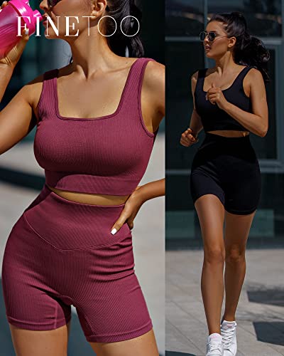 FINETOO-Workout-Sets-for-Women-4-Pieces-Ribbed-Crop-Tank-Shorts-Active-Gym-Exercise-High-Waisted-Sports-Yoga-Outfit-S-L FINETOO-Workout-Sets-for-Women-4-Pieces-Ribbed-Crop-Tank-Shorts-Active-Gym-Exercise-High-Waisted-Sports-Yoga-Outfit-S-L