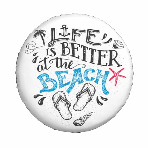 Image of Life is Better at The Beach Spare Tire Cover Flip-Flops Footwear Wheel Covers for RV Tires Camper Tire Case Protectors for Trailer Rv SUV Truck Travel Trailer 15 in