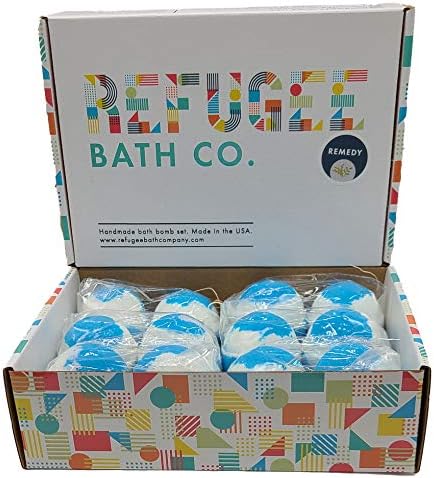 Refugee Bath Co. Variety Pack Bath Bombs Tea Tree and Eucalyptus Essential Oils Cocoa Butter Support Refugee Employment in USA (12 Pack)