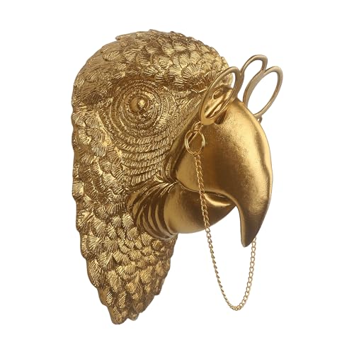 Juedawyal Gold Parrot Animal Head for Wall Decor with Glasses Resin Animal Wall Sculpture for Home Living Room Bedroom & Office Accent
