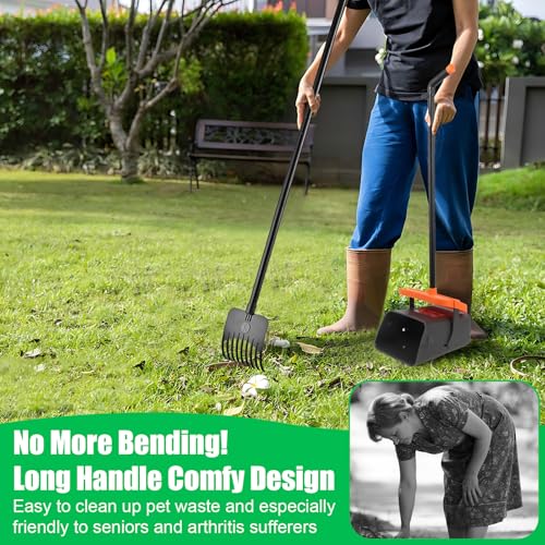 LPQKCcY Hundekotsammler, 104cm Hundekotschaufel Behälter & 117cm Rechen mit Abfallbeuteln, Langer Griff Large Verstellbare Harke Waste Removal Kotschaufel für Große Hund KOT von Haustieren