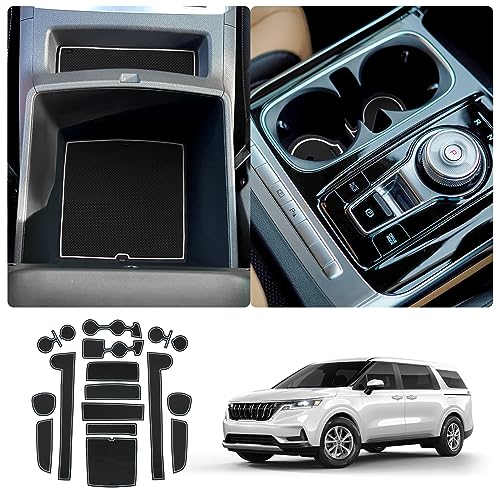 LUWU for 2025 2026 Carnival Accessories - for 2022 2023 2024 2025 2026 Kia Carnival KA4 Door Slot Mat Cup Holder Inserts Center Console Liners Mats White-Trim - 17 PCS/Sets