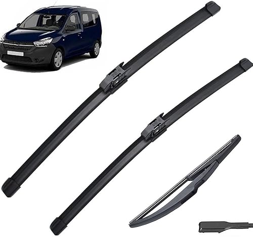 Limpiaparabrisas delantero y trasero compatible con Renault Dacia Dokker 2016-2020, limpiaparabrisas y ventanas, cepillos de lluvia de 22 pulgadas,