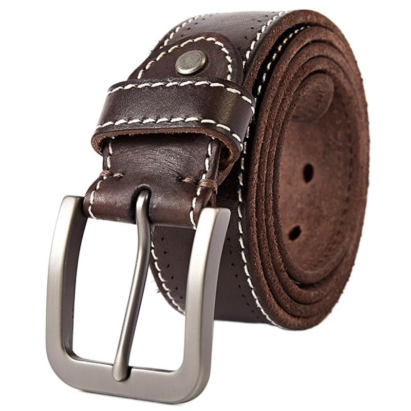 Cinturón Ajustable de Cuero Genuino, Cinturón de Cuero for Hombre, cinturón Vaquero de diseño Informal Retro, Hebilla de Metal Alta(Brown,125)