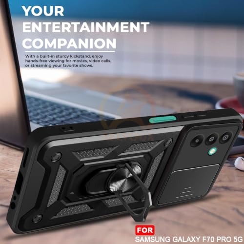 Image of Armor Bumper Back Cover Case for Samsung Galaxy F70 pro 5G Rotating Camera Cover, Ring Holder & Kickstand | Heavy Duty & 360 Degree Protection Back Cover for Samsung Galaxy F70 pro 5G (Black)