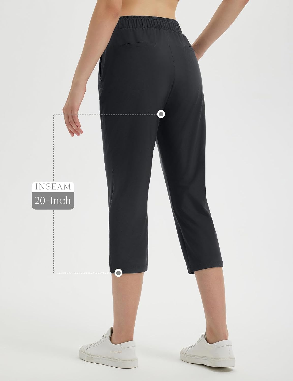 baleaf 20'' Women Capris with Pockets Stretch Golf Work Dress Cropped Pants Straight Leg High Waisted Pull On Summer - Image 2