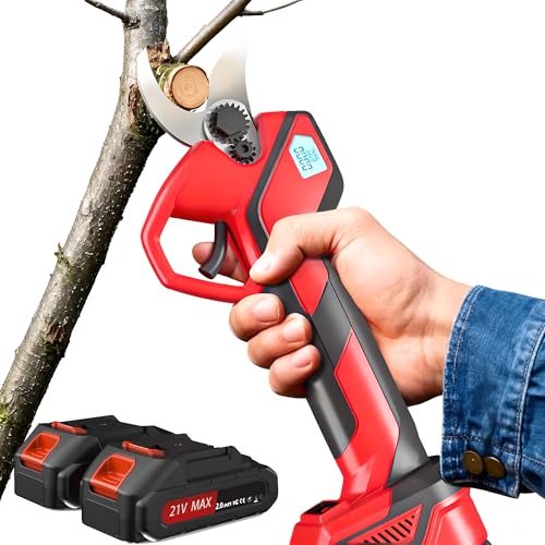 SQFOR cordless electric shears with LCD display and wide-opening blades — 4.6 lb two-handed format for shrub work