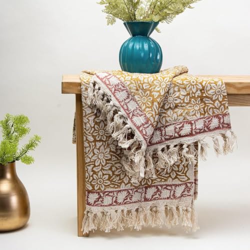 Image of Cotton Sofa Throw for Bedroom Yellow Flower Print Blanket - Soft and Cozy 50x70 Inches, Perfect for Home Decor, Couch, or Bed AC Comforter (Multi-Color 07)