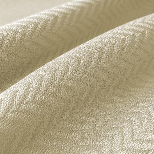 Image of LINENWALAS 100% Blackout Curtains for Door (7 Feet) - Set of 2 Panels, Herringbone Linen Texture Complete Light Block, Thermal Insulated & Noise Reducing Room Darkening Drapes (Beige)