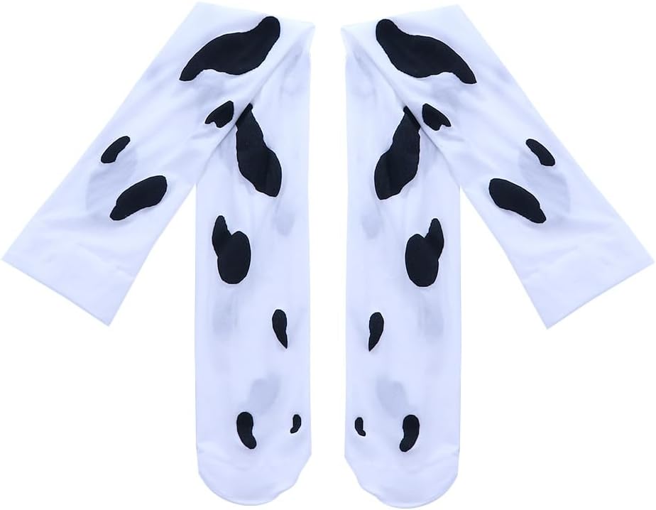 Leadigol 1 Pair Thigh Knee High Cow Goat Print Socks for Women,Cosplay Stockings Lovely Cow Printed Pantyhose Women Silk Socks Sexy Cow Spots Printed,Animal Series Stocking Over the Knee