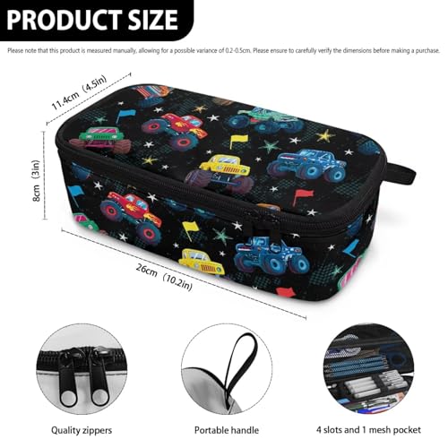Image of Truck Print Kids Pencil Case Large Capacity Pencil Bag for Boys Girls Portable Lightweight Pen Pouch for Preschool Elementary Children